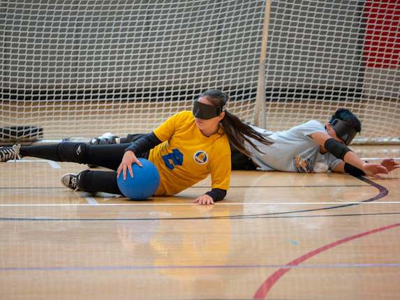 Two GoalDawgs campers defend their goal as the ball approaches the net