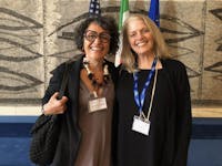 Photo of Laura Bierema and Monica Fedeli in Italy.